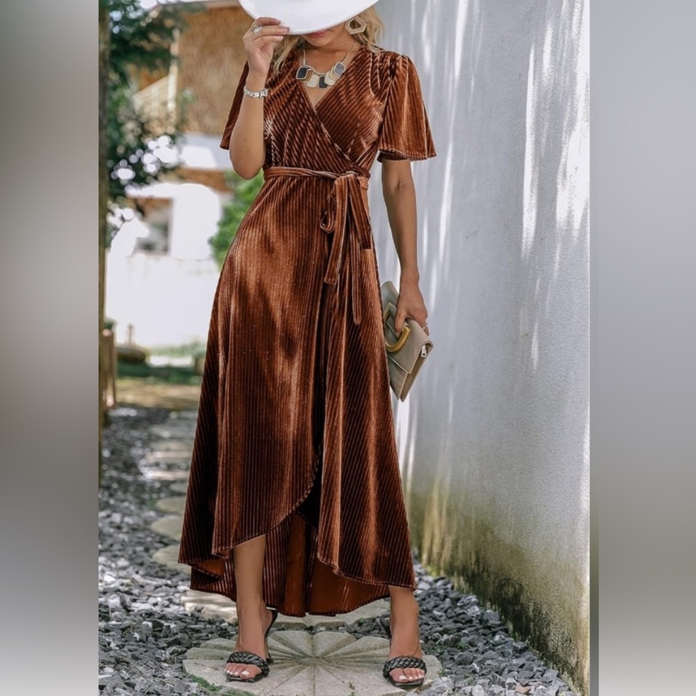 Women’s velvet V Neck Wrap semi formal dress cocktail dress